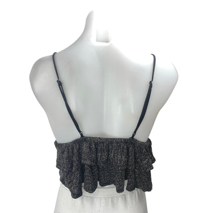 Dress Forum Black Metallic Sleeveless Cami Camisole Peplum Crop Tank Top Size S
