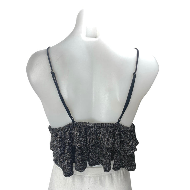 Dress Forum Black Metallic Sleeveless Cami Camisole Peplum Crop Tank Top Size S