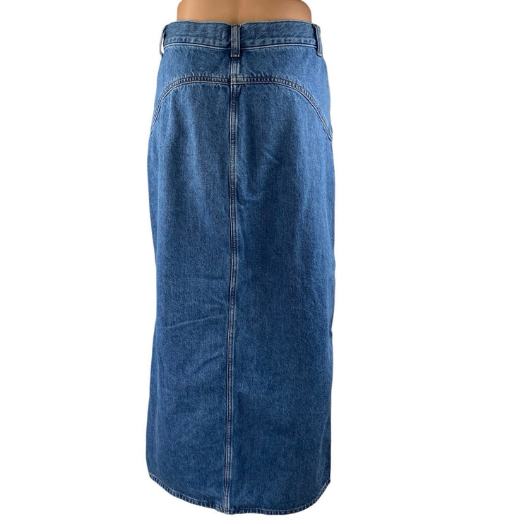 Madewell Women's Blue High Waisted Slit Straight Midi Denim Jean Skirt Size 26