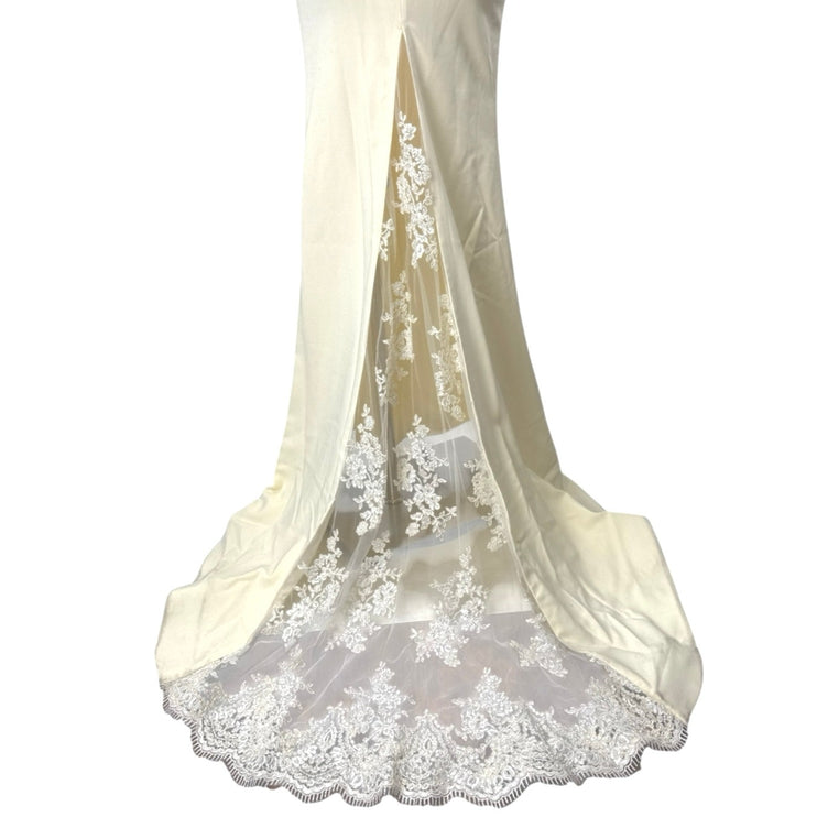 Portia & Scarlett Cream Beaded Embroidery Maxi Trumpet Mermaid Gown Dress Size S