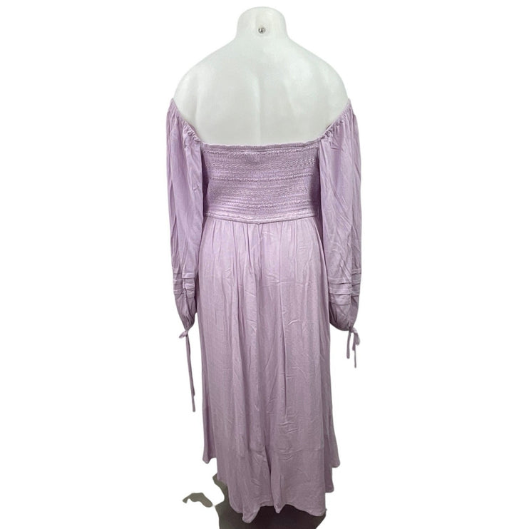 B.O.G Collective Purple Smocked Long Sleeve Square Neck Tiered A Line Dress XL