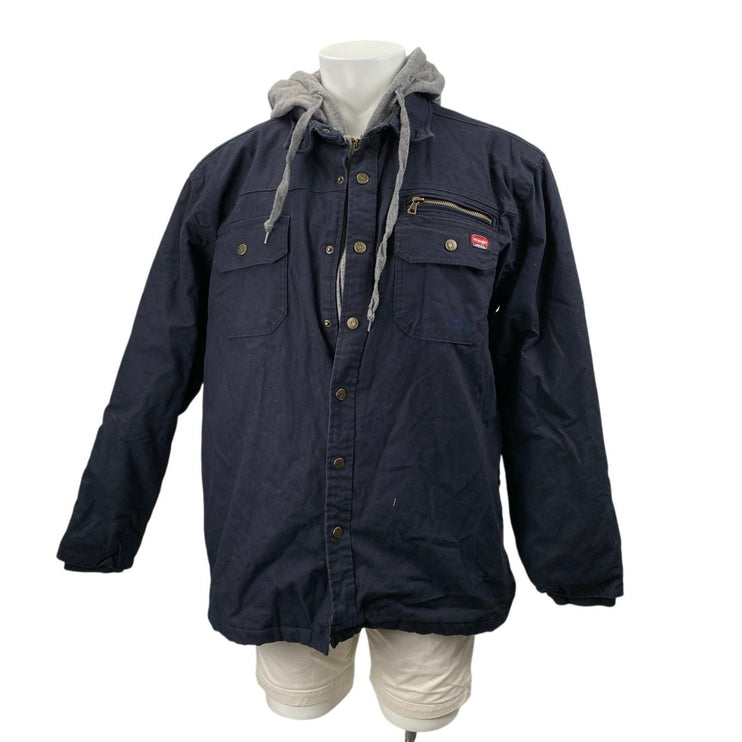 Wrangler Chore Bomber Men's Navy Blue Hooded Snap Workwear Coat Jacket Size XL