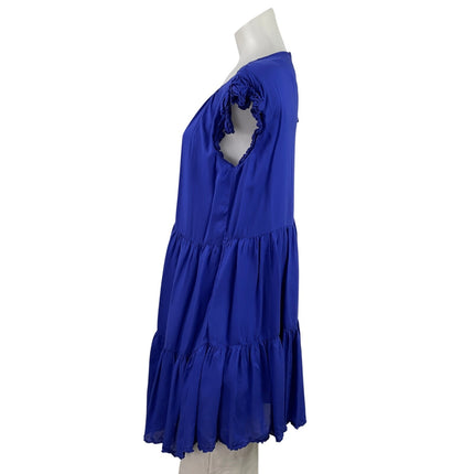 Aritzia Wilfred Women's Blue Ruffle Round Neck Tiered Tunic Blouse Top Size XS