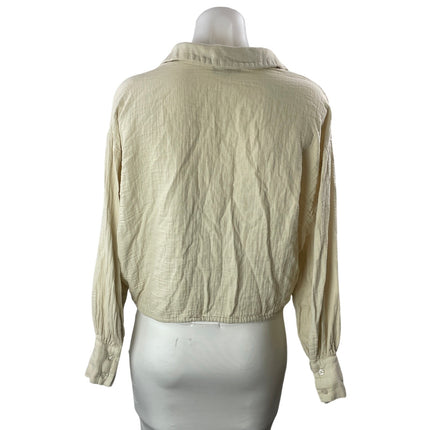 Drew Women's Beige Long Sleeve Tie Hem Cotton Button Down Shirt Top Size M