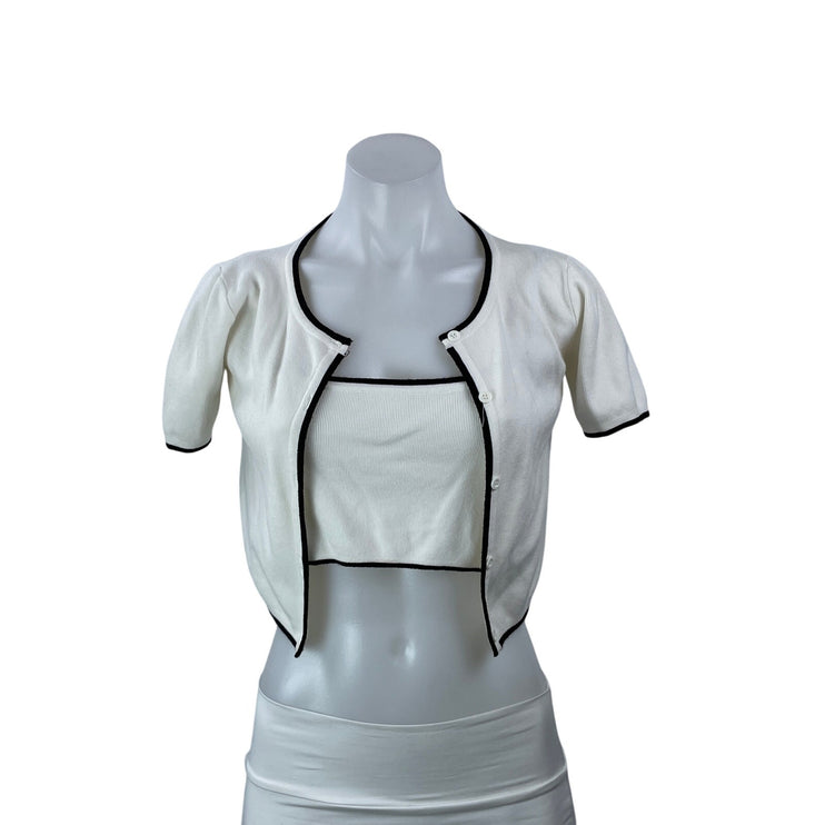 Majorelle Women's White Short Sleeve Cardigan Crop Top 2 Piece Set Size XS