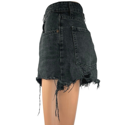 Zara Women's Black High Waisted Straight Frayed Cut Off Denim Jean Shorts Size 8