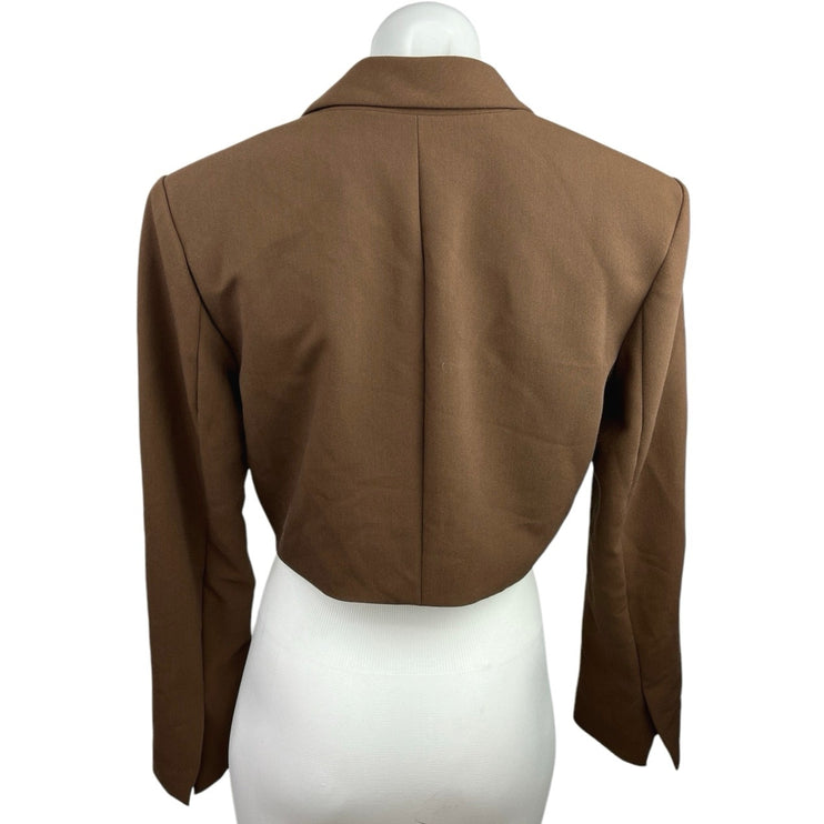 Zara Brown Faux Wrap Tailored Collar Long Sleeve Cropped Blazer Jacket Top Sz S