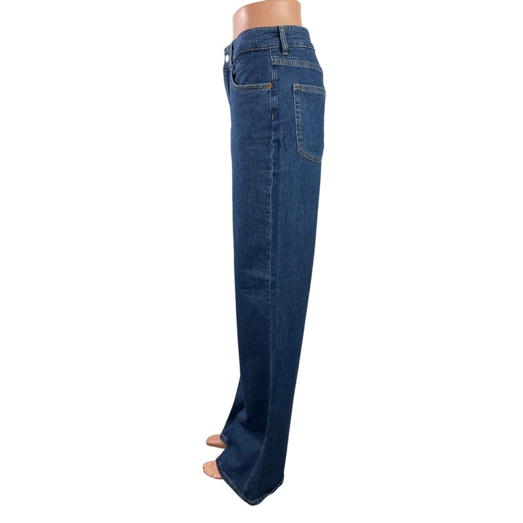 H&M Women's Blue High Rise Medium Wash Wide Leg Baggy Palazzo Denim Jeans Size 8
