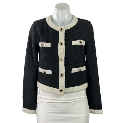 Aqua Women's Black Long Sleeve Cropped Tweed Button Up Cardigan Jacket Size XS