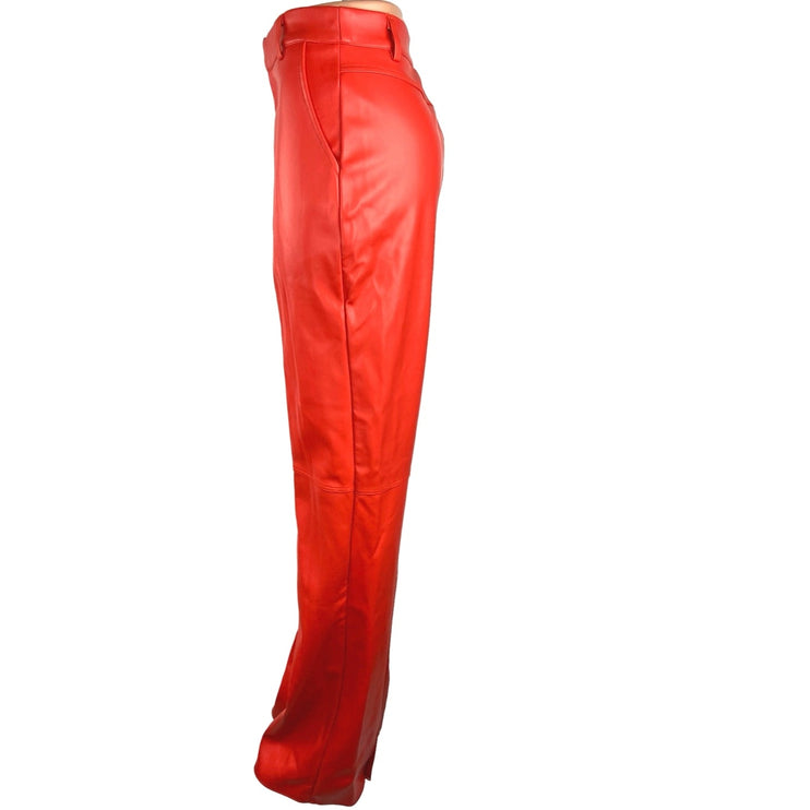 Missguided Red Contrast Stitch Faux Leather High Rise Trouser Ankle Pants 6 Tall