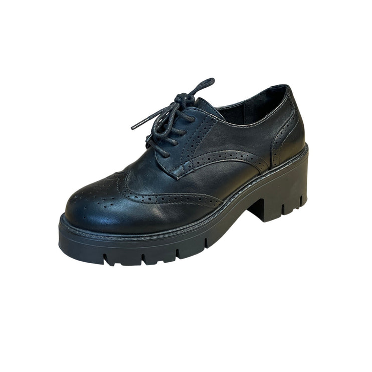 Swish Jeans Women's Black Faux Leather Vegan Lace Up Chunky Oxford Shoes Size 6