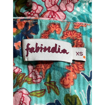 Fabindia Women's Multicolor Floral 3/4 Sleeve Midi Ethnic Kurta Shirt Dress XS