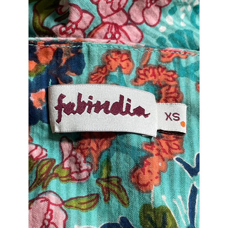 Fabindia Women's Multicolor Floral 3/4 Sleeve Midi Ethnic Kurta Shirt Dress XS