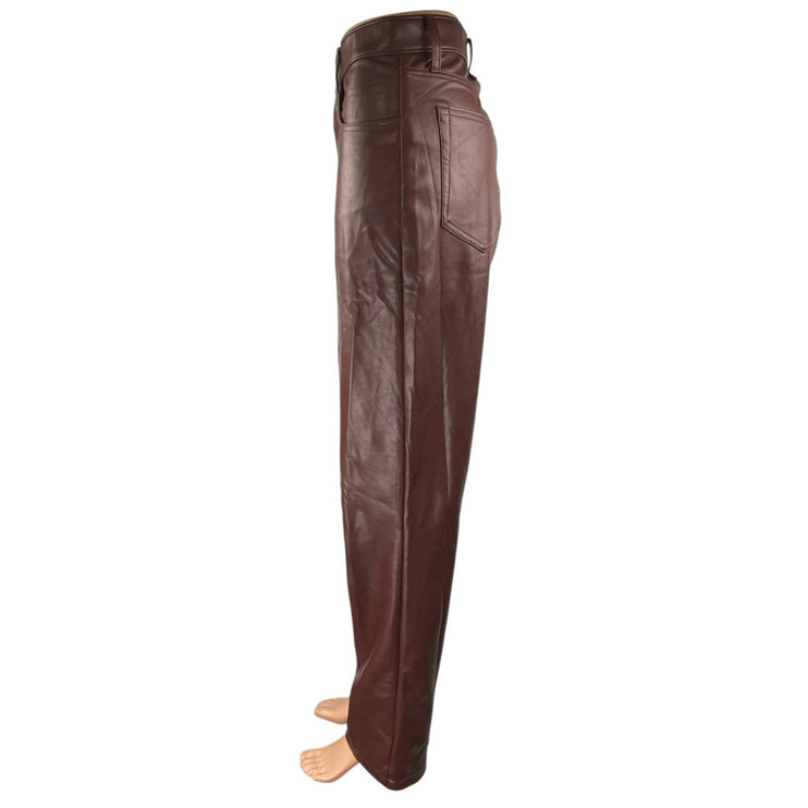 Abercrombie & Fitch The 90s Straight Ultra High Rise Brown Faux Leather Pants 8