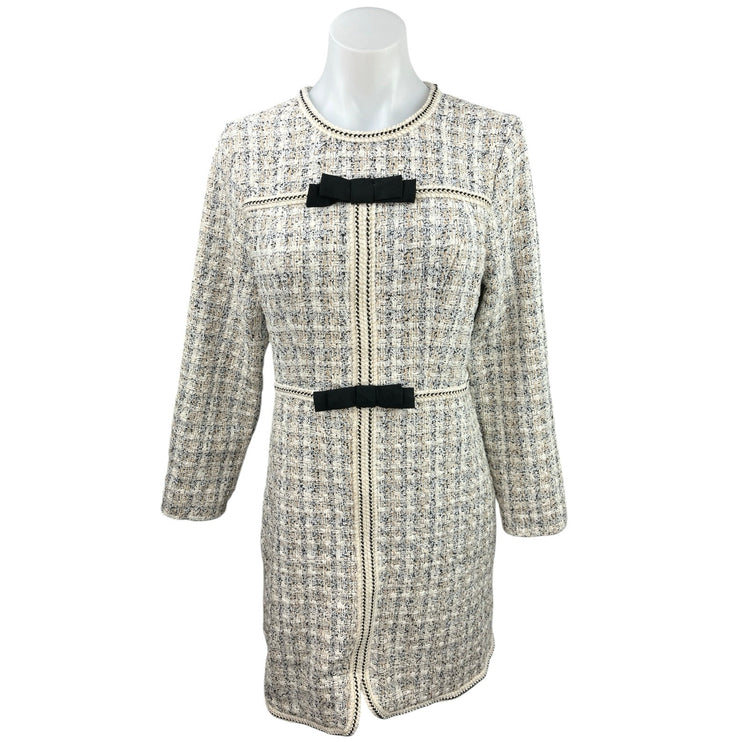 Pomander Place Brigitta Ivory Bow Tweed Long Sleeve Mini Career Sheath Dress M