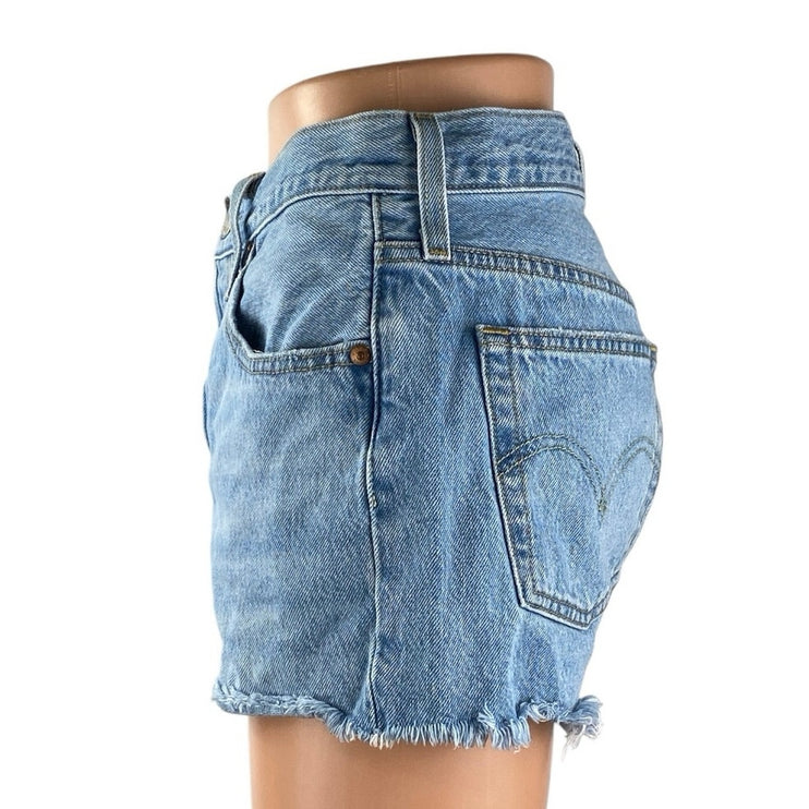 Levi's 501 Women's Blue High Waisted Frayed Raw Hem Denim Jeans Shorts Size 27