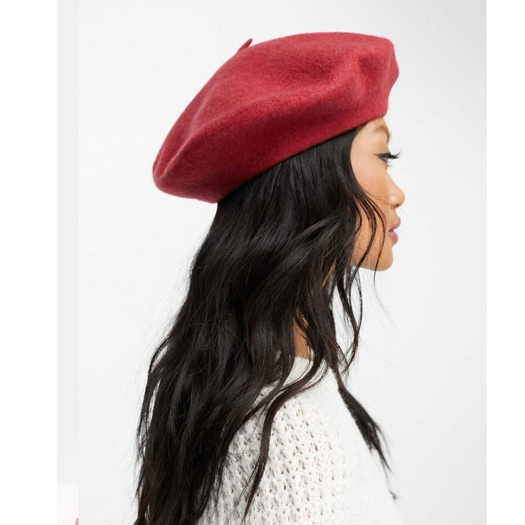 & Other Stories Women's Red Parisian French 100% Wool Classic Beret Hat One Size