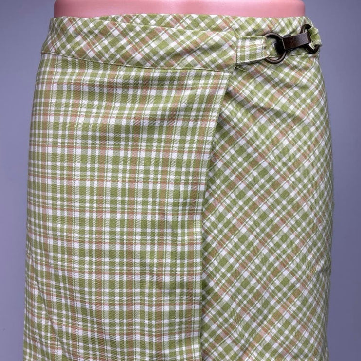 Urban Outfitters NWT Green Plaid Checkered Wrap Buckle Straight Mini Skirt Sz XS