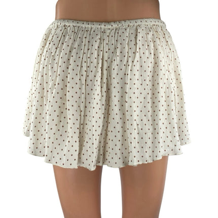 Free People White Brown Polka Dots High Rise Pleated A Line Mini Shorts Size S