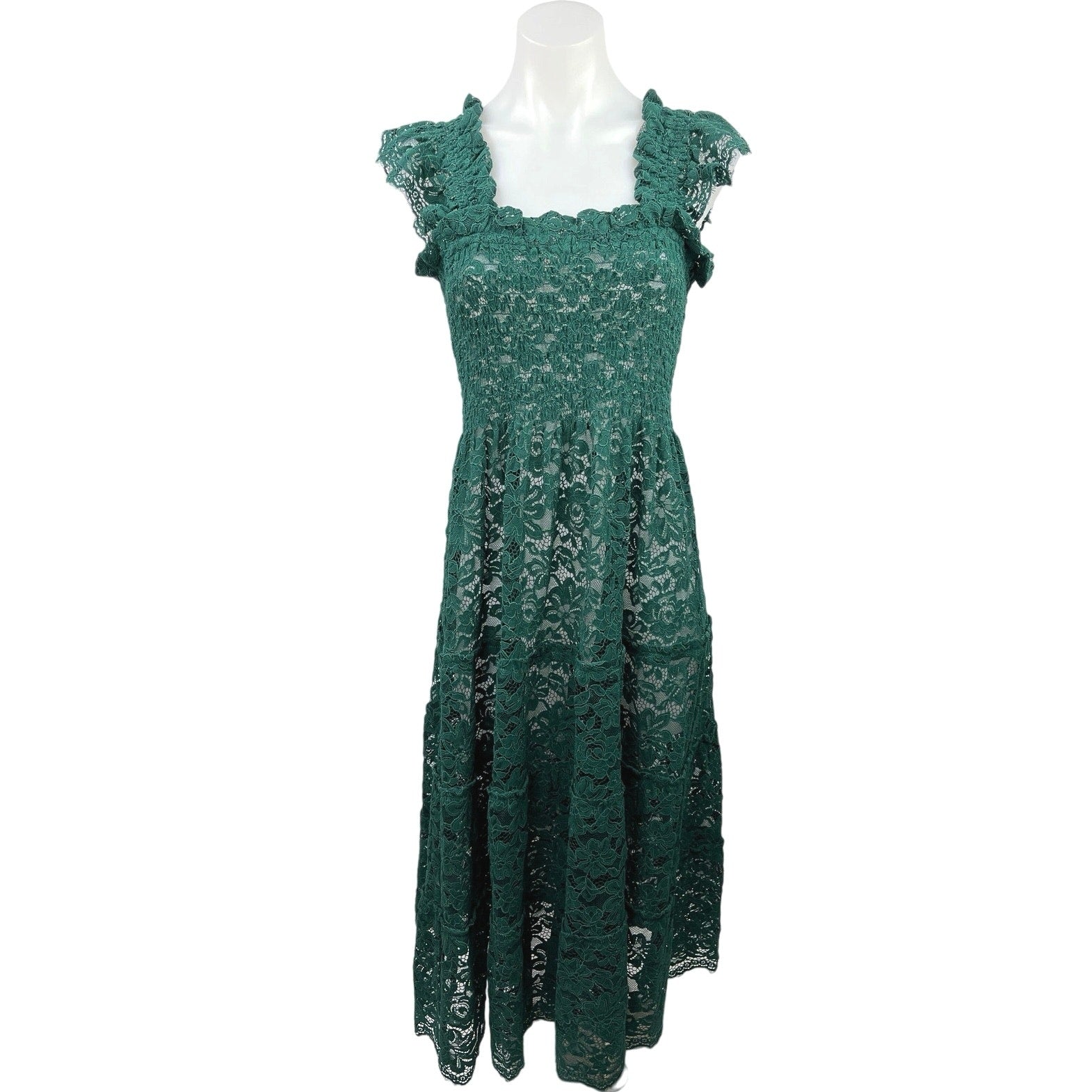 Hill House Green Floral Lace Sleeveless Ruffle Tiered A Line Midi Dres Brie Hill House Green Floral Lace Sleeveless Ruffle Tiered A Line Midi Dres Brie