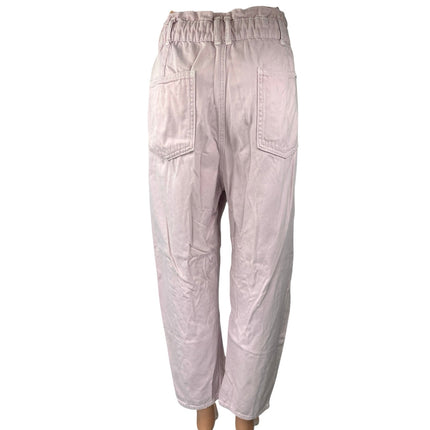 Zara Women's Pink Denim High Rise Straight Leg Paper Bag Trousers Pants Jeans 10
