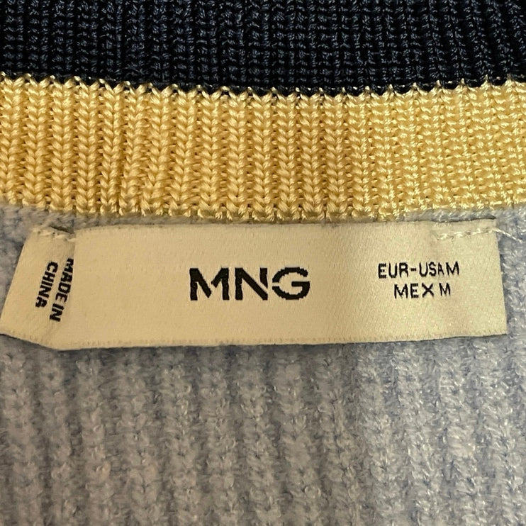 MNG Mango Women's Blue Sleeveless Deep V Neck Knit Vest Tank Sweater Top Size M