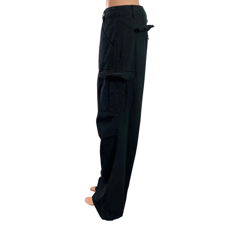 Kidoriman Womens Black High Waist Wide Leg Baggy Cargo Denim Jeans Pants Size L