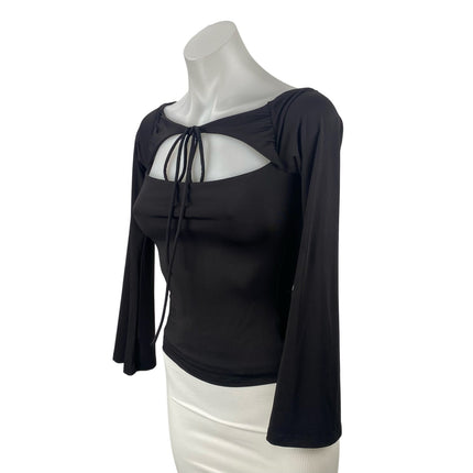 Princess Polly Women's Black Long Bell Sleeve Cutout Tie Knot Blouse Top Size 2