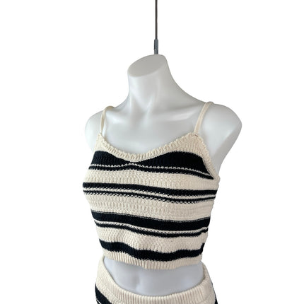 Freshman 1996 Striped Crochet Crop Cami Tank Top Midi Skirt Beach Cover Up Set S