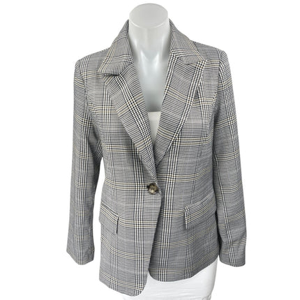 Aqua Women's Gray Plaid Houndstooth Long Sleeve Peak Lapel Blazer Jacket Sz S