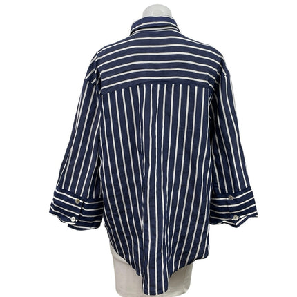 Zara Navy Blue Striped Pocket Oversized Relaxed Button Down Shirt Top Size L