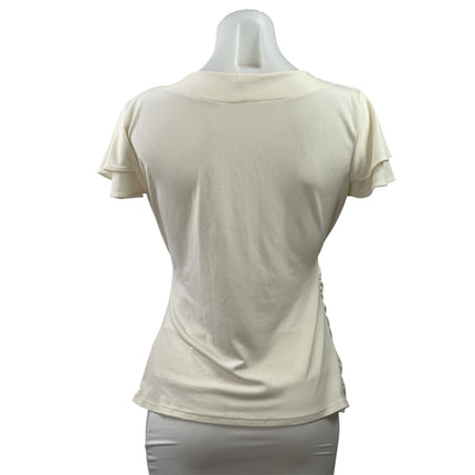Banana Republic Women's Cream Short Sleeve Stretch V-neck Wrap Blouse Top Size S