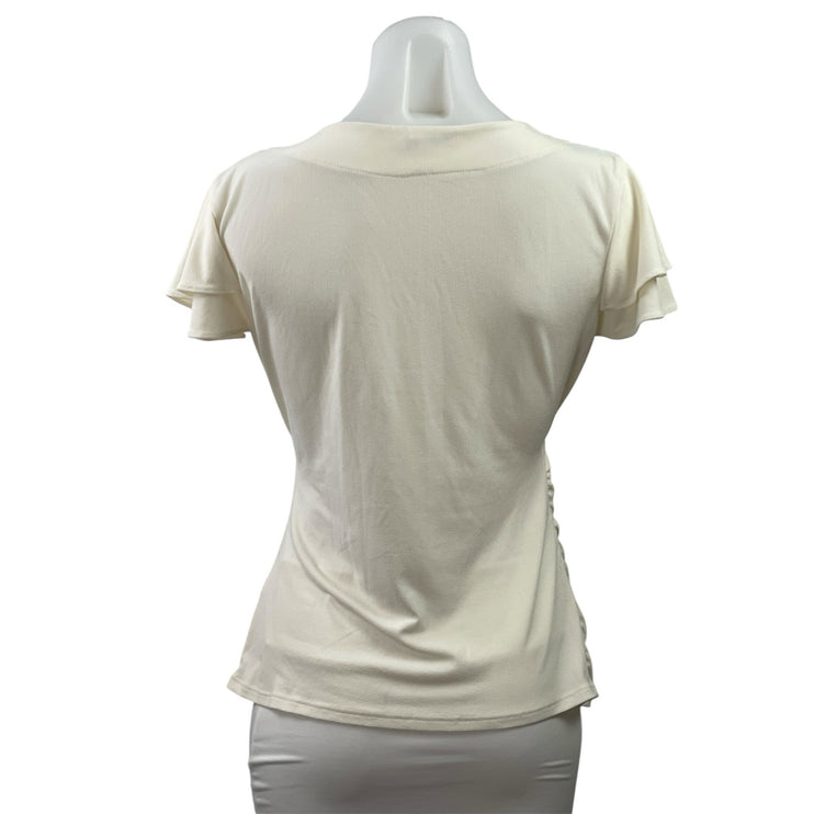 Banana Republic Women's Cream Short Sleeve Stretch V-neck Wrap Blouse Top Size S