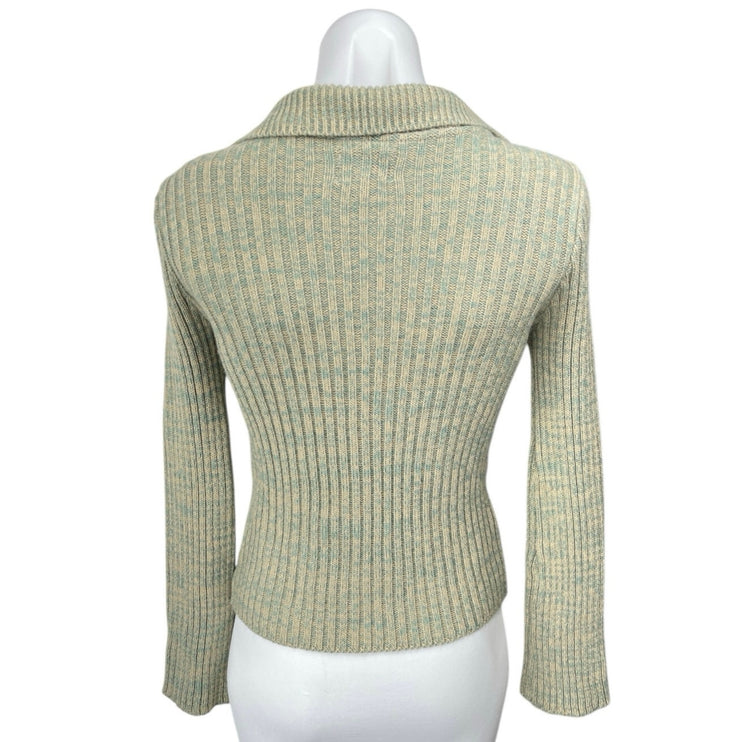 Asos Design Women's Green Rib Knit Button Down Collar Cardigan Sweater Top Sz 4