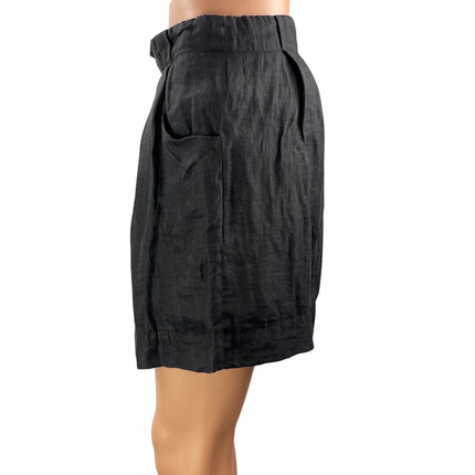 J.Crew Womens Black Linen Pleated Elastic Waist Pockets Paperbag Mini Skirts 00