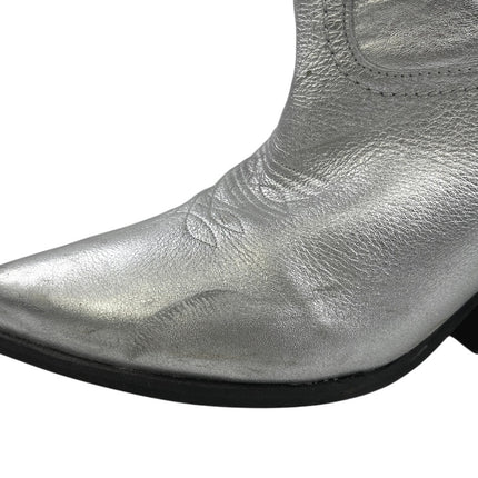 Steve Madden West Silver Leather Pointed Toe Pull On Block Heel Western Boots 9M