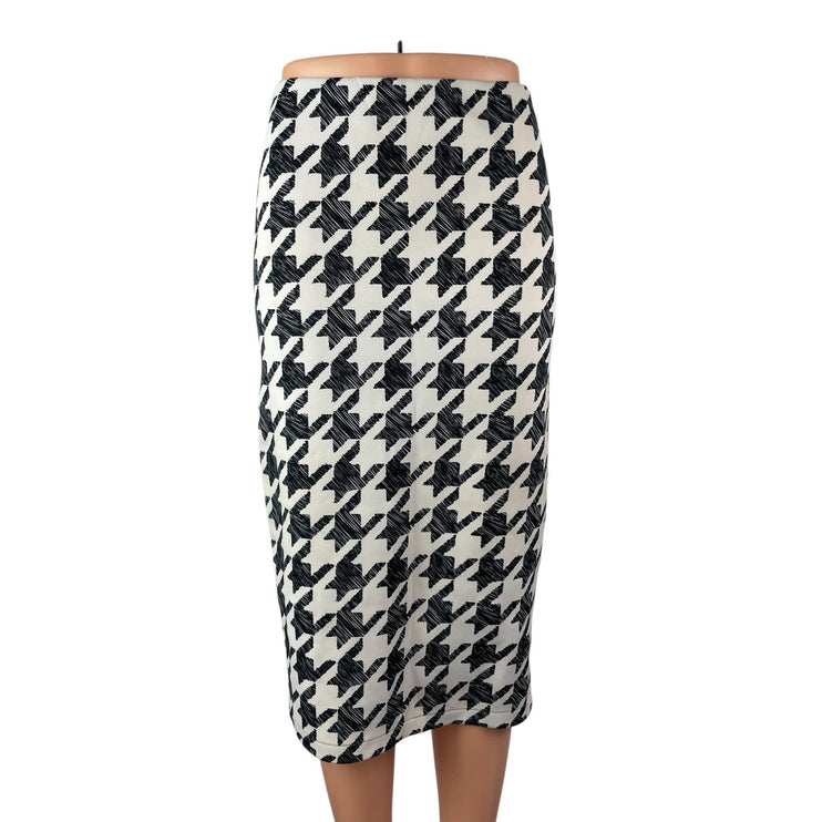H&M Women's Black White Houndstooth Check High Waist Pencil Midi Skirt Size S