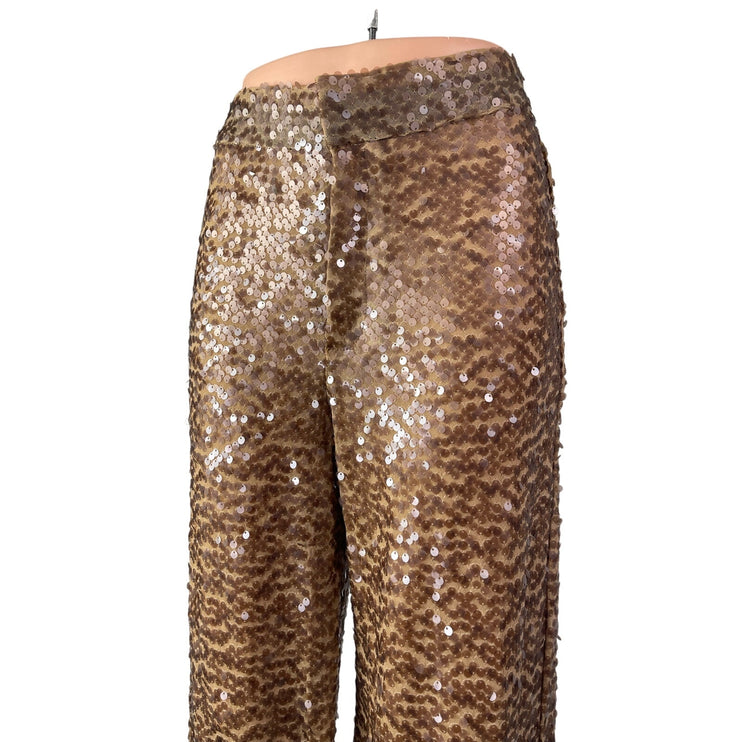 Zara Women's Brown Sequin Sparkly High Waisted Straight Trousers Pants Size XS