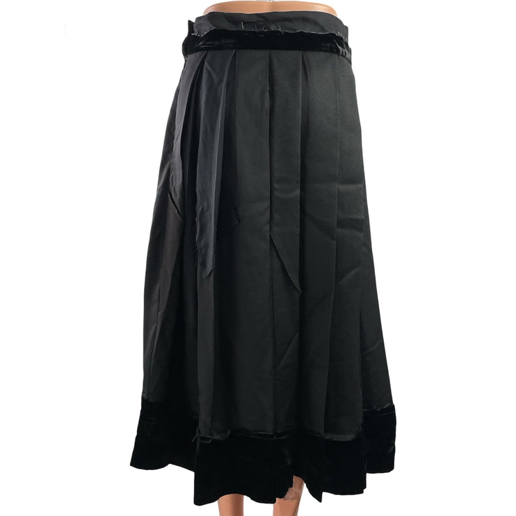 Nicolo Romano Womens Black Distressed Velvet Pleated Midi A-Line Skirt Size M