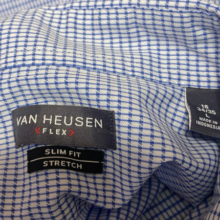 Van Hausen Flex Men's Blue Plaid Slim Stretch Long Sleeve Button Up Shirt Top L