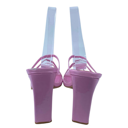 Superdown Sofia Pink Strappy Leather Slip On Square Toe High Heels Sandals Sz 7