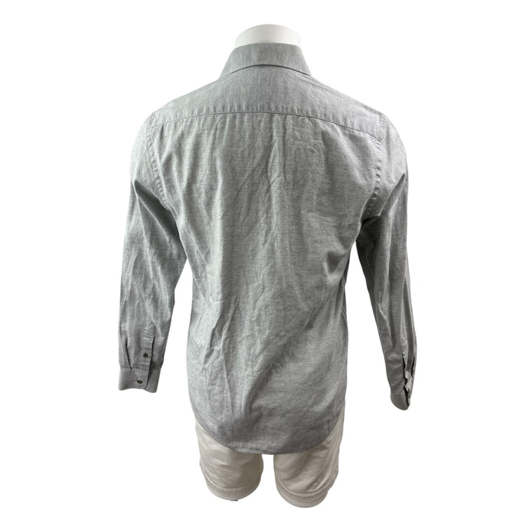 Zara Men's Gray Long Sleeve Regular Fit Casual Button Down Shirt Top Size M