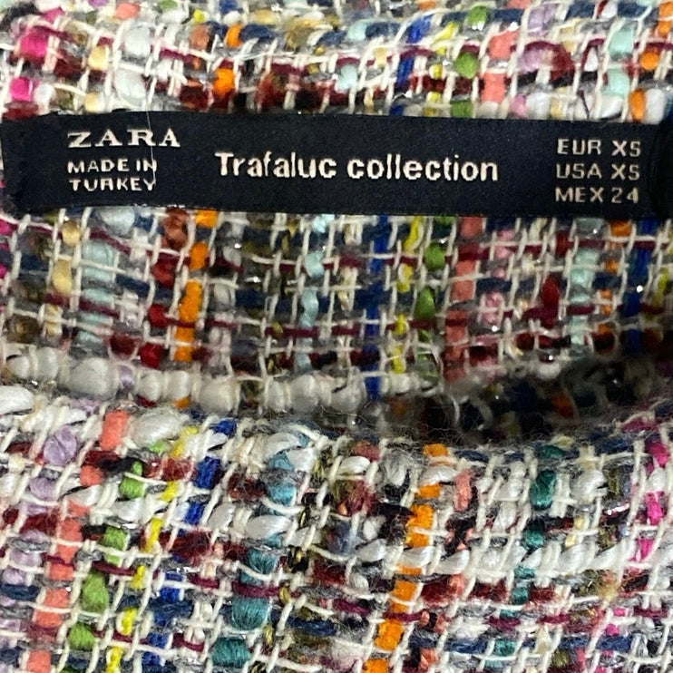 Zara Women's Multicolor Tweed Fringe High Rise Mini Skirt Skort Shorts Size S