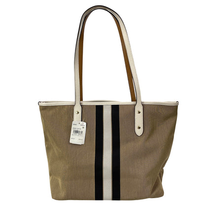 NEW Coach Horse & Carriage Jacquard City Beige Striped Tote Handbag Size OS