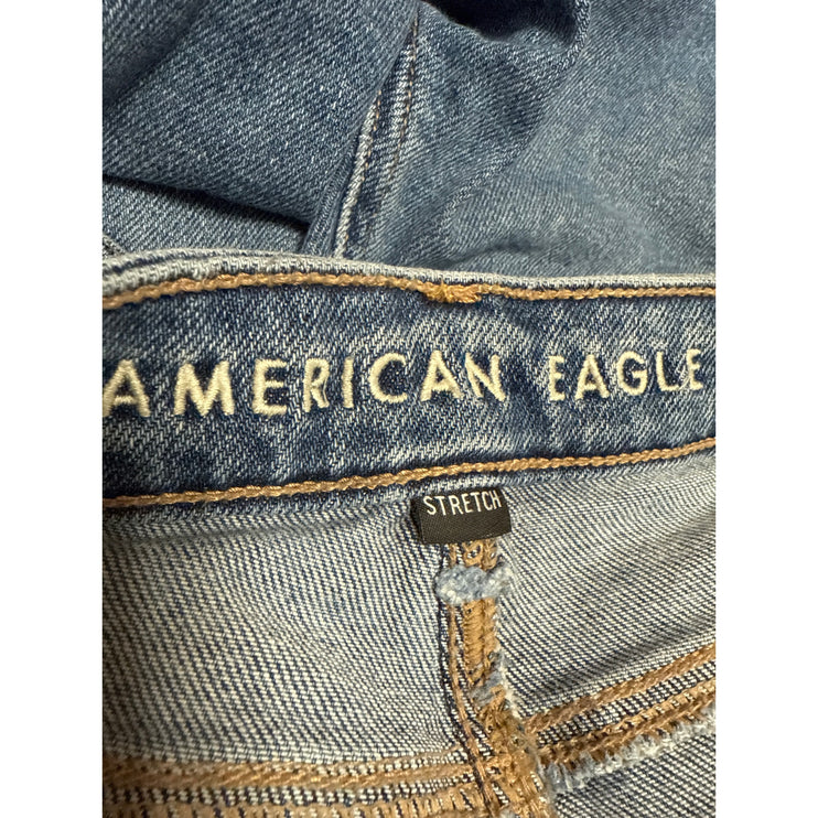 American Eagle Women's Blue Distressed Stretch High Rise Mom Denim Jeans Size 0