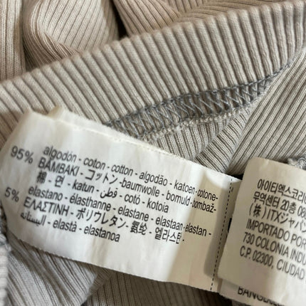 Zara Women's Beige Ribbed Knit Crew Neck Long Sleeve T Shirt Tee Top Size S