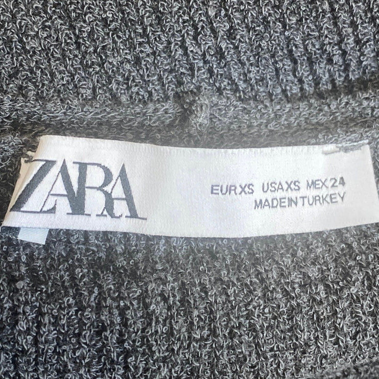 Zara Gray Long Sleeve V Neck Knit Sculpt Stretch Slim Maxi Bodycon Dress Size XS