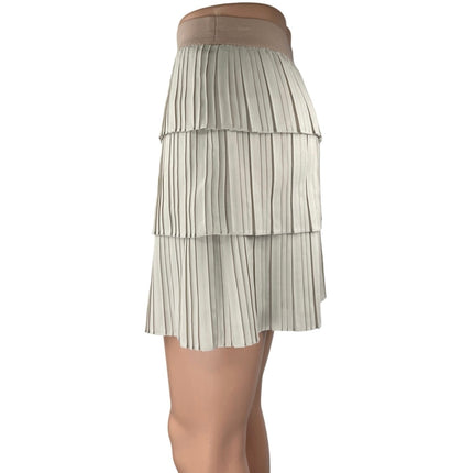 BCBGMaxazria Zana Beige White Pleated Tiered Layered Mini A-line Skirt Size XXS