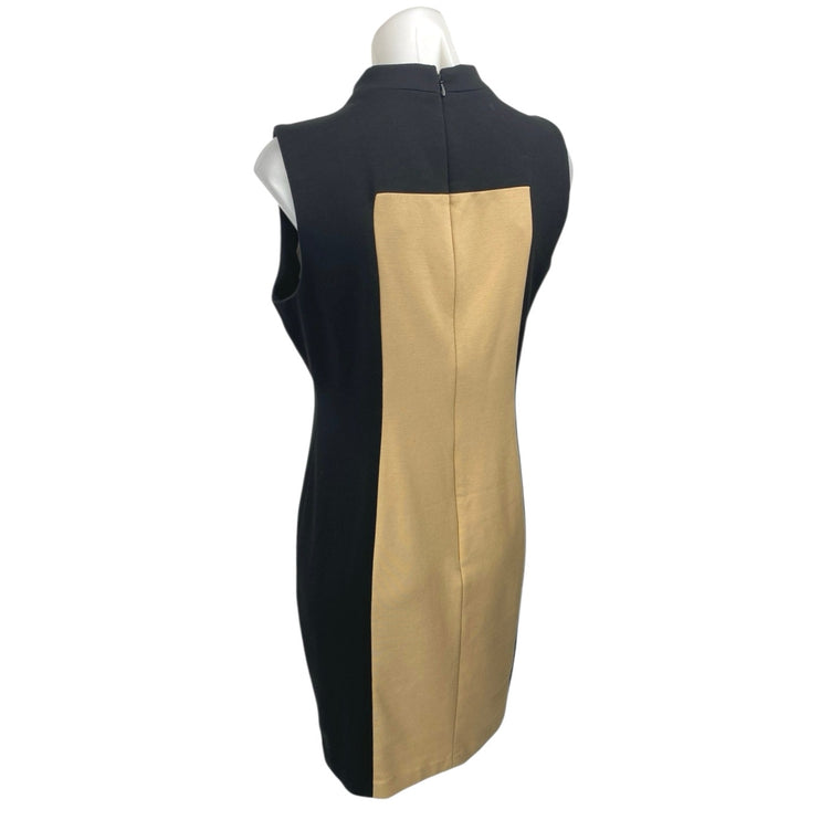 Calvin Klein Black Beige Tan Colorblock Sleeveless Mock Mini Sheath Dress Size S