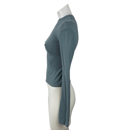 Skims Blue Long Sleeve Slim Mock Neck Knit Stretch T Shirt Tee Top Size XS